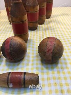 Very Rare Mid 1800's British Victorian Parlor Bowling Set all Original with Box