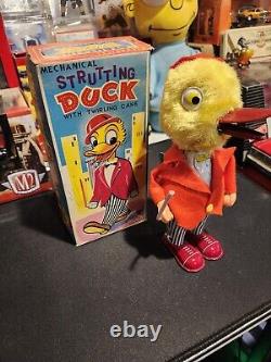 Very Rare Strutting Duck Mechanical Wind Up Toy Twirling Cane Made In Japan Mib