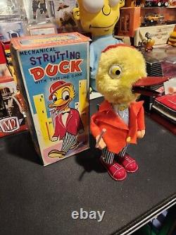 Very Rare Strutting Duck Mechanical Wind Up Toy Twirling Cane Made In Japan Mib