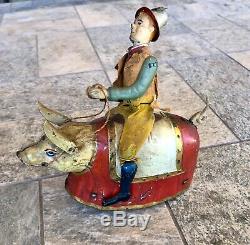 Vintage 1903 Lehmann Paddy and His Pig Wind-Up Mechanical German Toy