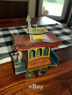 Vintage 1920s Toonerville Trolley Wind-Up Litho Tin Toy, Works, Germany