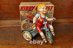 Vintage 1930's Kiddy Cyclist Unique Art Mfg Co Wind Up Tin Toy Tricycle with Box