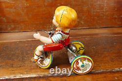 Vintage 1930's Kiddy Cyclist Unique Art Mfg Co Wind Up Tin Toy Tricycle with Box