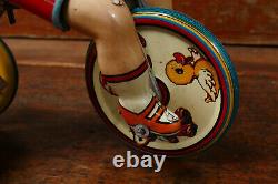 Vintage 1930's Kiddy Cyclist Unique Art Mfg Co Wind Up Tin Toy Tricycle with Box