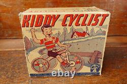 Vintage 1930's Kiddy Cyclist Unique Art Mfg Co Wind Up Tin Toy Tricycle with Box