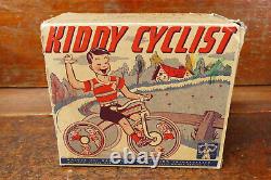 Vintage 1930's Kiddy Cyclist Unique Art Mfg Co Wind Up Tin Toy Tricycle with Box