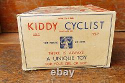 Vintage 1930's Kiddy Cyclist Unique Art Mfg Co Wind Up Tin Toy Tricycle with Box