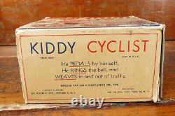 Vintage 1930's Kiddy Cyclist Unique Art Mfg Co Wind Up Tin Toy Tricycle with Box