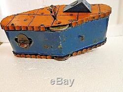 Vintage 1930's Louis Marx WW1 Tin Toy Wind Up Tank, Dough Boy, Works