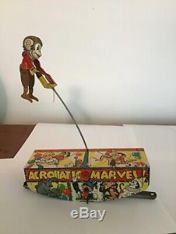 Vintage 1930's MARX LItho Tin Windup Toy Acrobatic Marvel Monkey