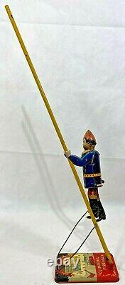 Vintage 1930's MARX Toys Climbing Fireman Wind Up Tin Metal Toy