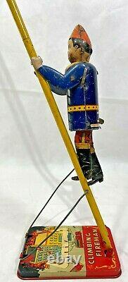 Vintage 1930's MARX Toys Climbing Fireman Wind Up Tin Metal Toy