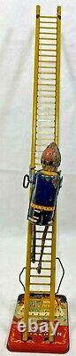 Vintage 1930's MARX Toys Climbing Fireman Wind Up Tin Metal Toy