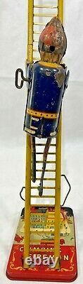 Vintage 1930's MARX Toys Climbing Fireman Wind Up Tin Metal Toy