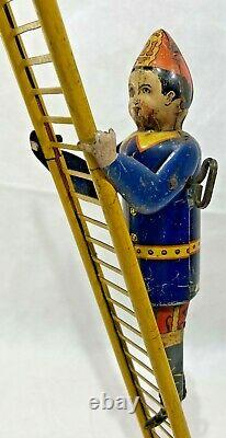 Vintage 1930's MARX Toys Climbing Fireman Wind Up Tin Metal Toy