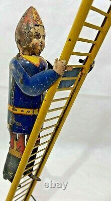 Vintage 1930's MARX Toys Climbing Fireman Wind Up Tin Metal Toy