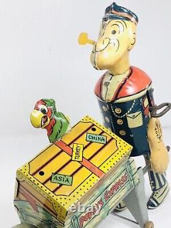 Vintage 1930's Marx POPEYE EXPRESS Wind-UP Tin Litho with Stationary PARROT with BOX