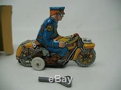Vintage 1930's Marx Tin Toy Tricky Police Motorcycle Windup Toy withbox & keY
