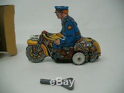 Vintage 1930's Marx Tin Toy Tricky Police Motorcycle Windup Toy withbox & keY