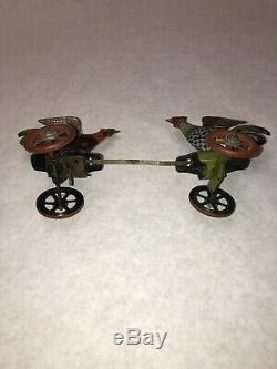 Vintage 1930s Einfalt Germany Tin Windup Fighting Roosters Chicken Toy
