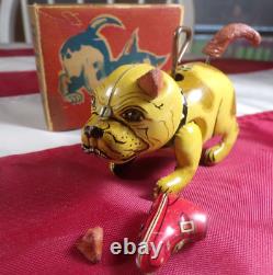 Vintage 1930s Japan Tin Wind-up Toy Bonzo Bulldog Crazy Tail Shoe Original Box