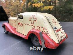 Vintage 1930s MARX Ambulance Windup White Red Fenders Scarce Original 14