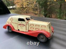 Vintage 1930s MARX Ambulance Windup White Red Fenders Scarce Original 14