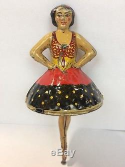 Vintage 1930s MARX Ballerina Skater Spinning Top Tin Lithograph Toy WithKey WORKS