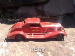 Vintage 1930s MARX Siren Fire Chief Wind-up Car Pressed Steel Toy