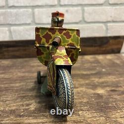 Vintage 1930s Marx Police Cop Camo Motorcycle Gunner Tin Litho Windup Toy