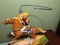 Vintage 1930s Marx RANGE RIDER Tin Litho Wind Up Toy Cowboy Western Horse