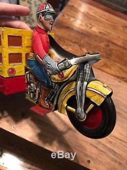 Vintage 1930s Marx Tin Litho Wind-Up Speed Boy Delivery Motorcycle Harley Indian