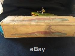 Vintage 1930s Tin Litho Wind Up Toy J Chein Alligator With Rider with box