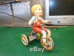 Vintage 1930s Unique Art Kiddy Cyclist Mechanical Litho Wind Up Tin Toy