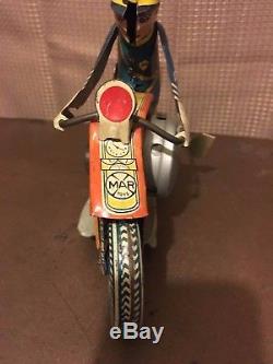 Vintage 1930s era Tin Litho Marx Toy Mechanical Windup Police Motorcycle DM-206