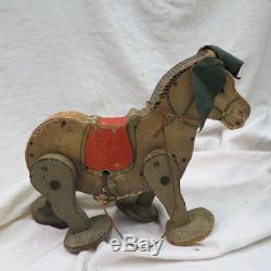 Vintage 1931 Fisher Price wood wind-up # 350 Go-n-Back Mule / walking toy WORKS