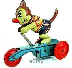 Vintage 1940's MS, Dreirad (Michael Seidel) Cat On Scooter Wind-Up WORKING NM