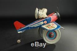 Vintage 1940's Marx Popeye The Pilot Tin Windup Toy Plane Working 7 Long