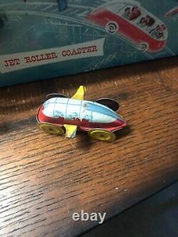 Vintage 1940's Tin Wind Up WOLVERINE Jet Roller Coaster Toy & Car, Made in USA