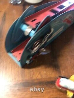 Vintage 1940's Tin Wind Up WOLVERINE Jet Roller Coaster Toy & Car, Made in USA