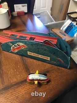 Vintage 1940's Tin Wind Up WOLVERINE Jet Roller Coaster Toy & Car, Made in USA