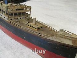 Vintage 1940s Gebruder Fleischmann GFN Wind Up Tin Ocean Steamer Boat Toy 20