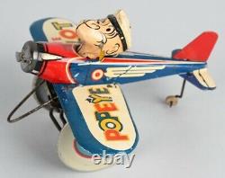 Vintage 1940s Marx Wind Up Tin Toy Popeye The Pilot Airplane