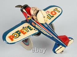 Vintage 1940s Marx Wind Up Tin Toy Popeye The Pilot Airplane