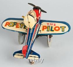 Vintage 1940s Marx Wind Up Tin Toy Popeye The Pilot Airplane