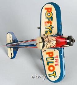 Vintage 1940s Marx Wind Up Tin Toy Popeye The Pilot Airplane