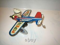 Vintage 1940s Marx Wind Up Tin Toy Popeye The Pilot Airplane
