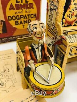 Vintage 1945 Li'l Abner & His Dogpatch Band Tin Windup Toy by Unique Art With Box