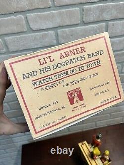 Vintage 1945 Lil Abner & Dogpatch Band Tin Litho Piano Windup Toy with Repro Box