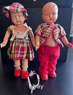 Vintage 1950 JAPAN Key Wind Up Celluloid Tin Metal Walking DOLLS MASUDAYA Works